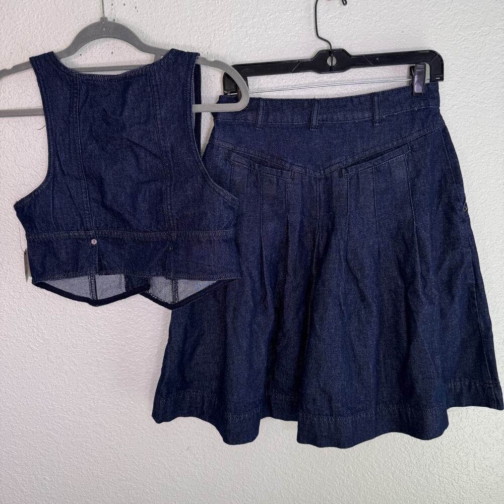 Free People Dark Blue Denim Skirt Set NWT - Picture 2 of 14